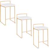 Fuji 26" Stackable Counter Stool in Gold & White Velvet (Set of 3)